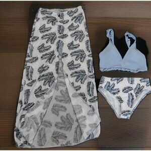 Verdusa Dusty Blue White 3 Piece Swimsuit Bikini Cover Set Girls 12Y Feathers